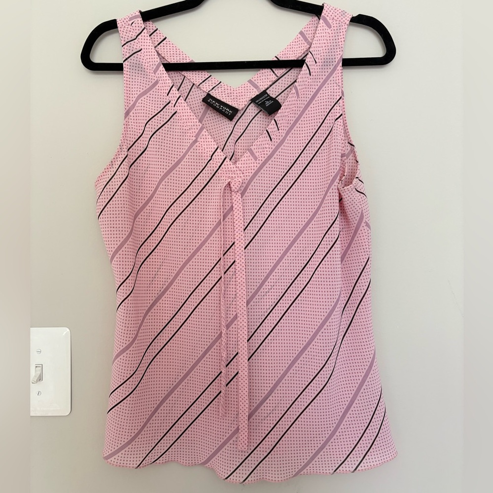 New York & Company Pink Sleeveless V-Neck Striped Camisole